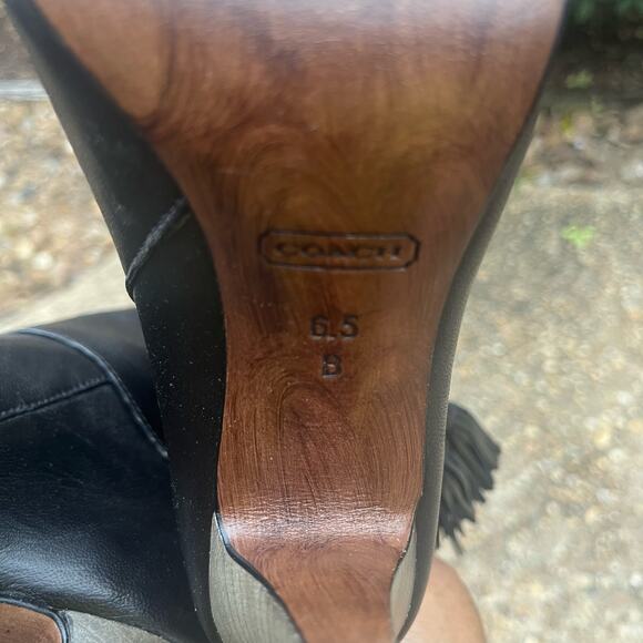 Coach Legra Black Soft Genuine Leather Fringe Tassel Heeled Midi Boots - Picture 9 of 10